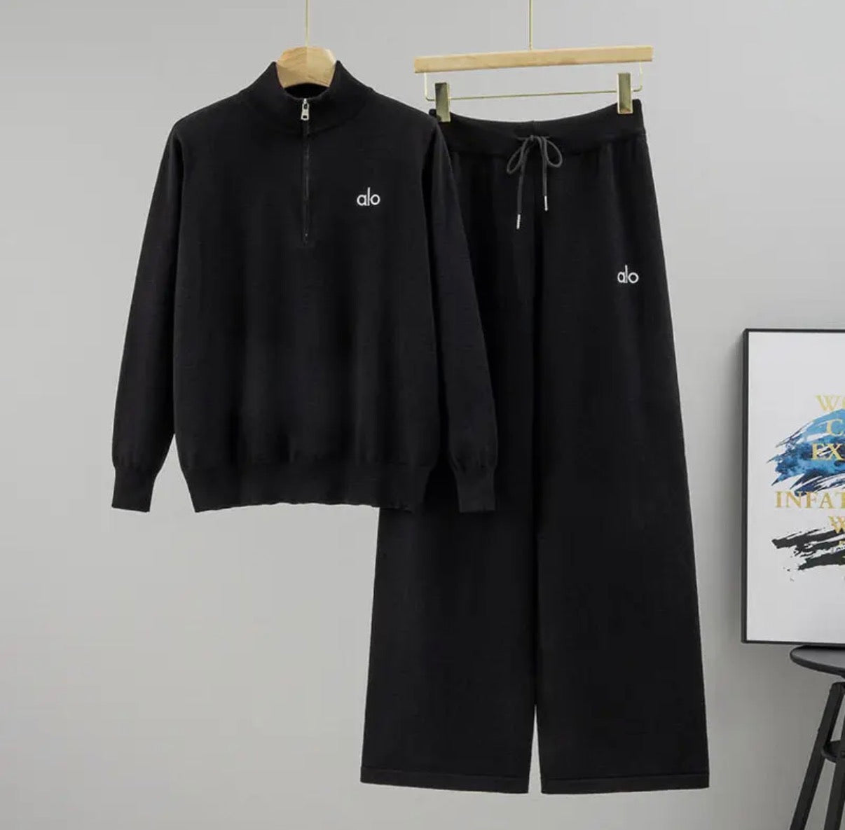 Half Zip Sweater and Wide Leg Pants Set