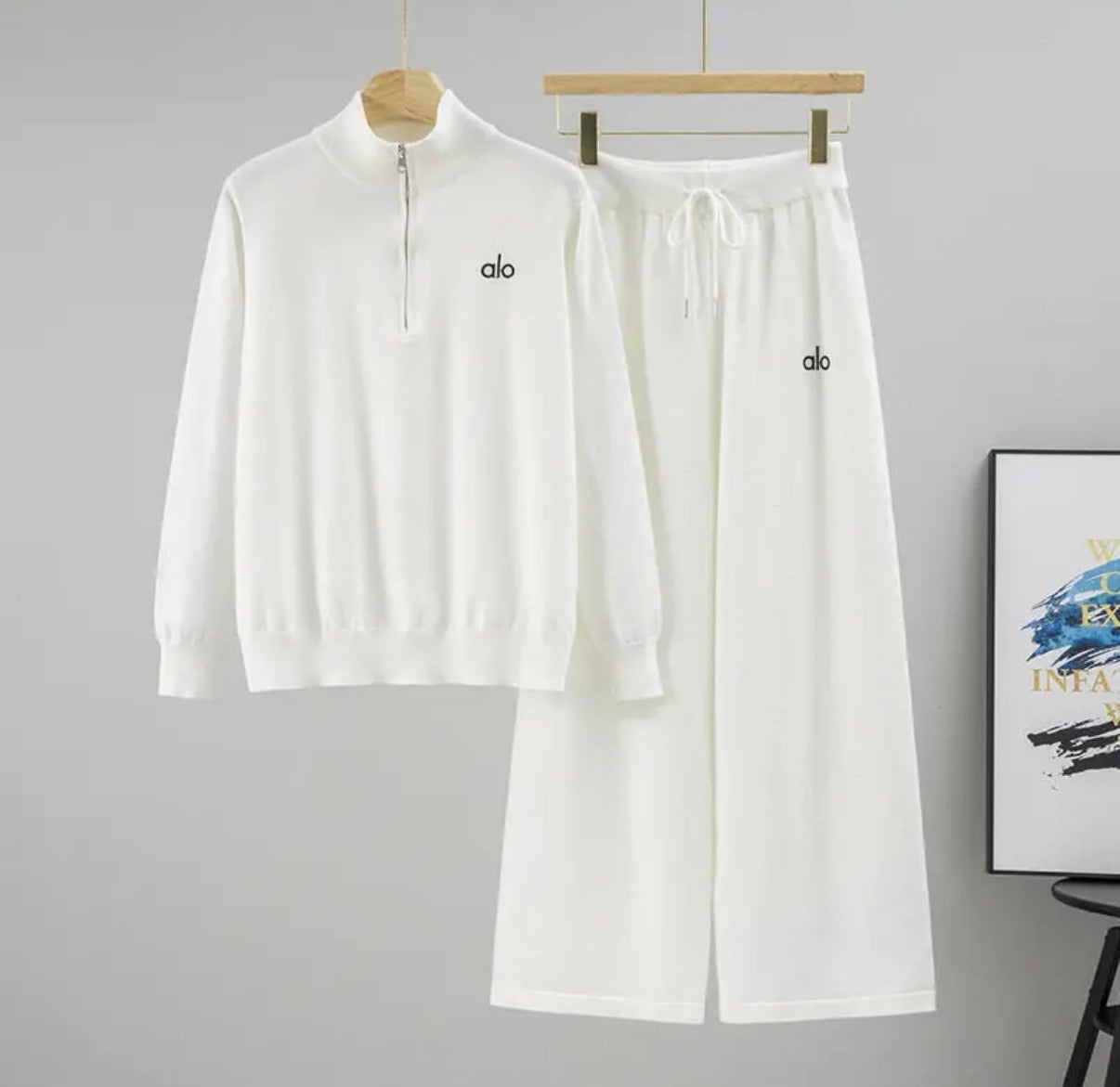 Half Zip Sweater and Wide Leg Pants Set