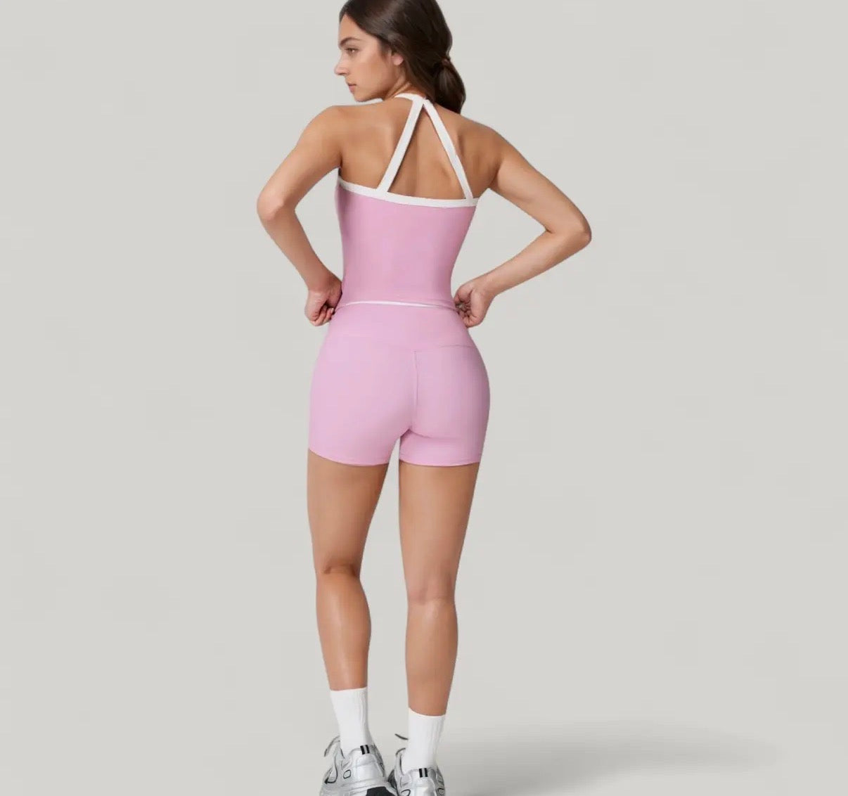 Square Neck Cropped Active Tank with Contrast Trim and Built