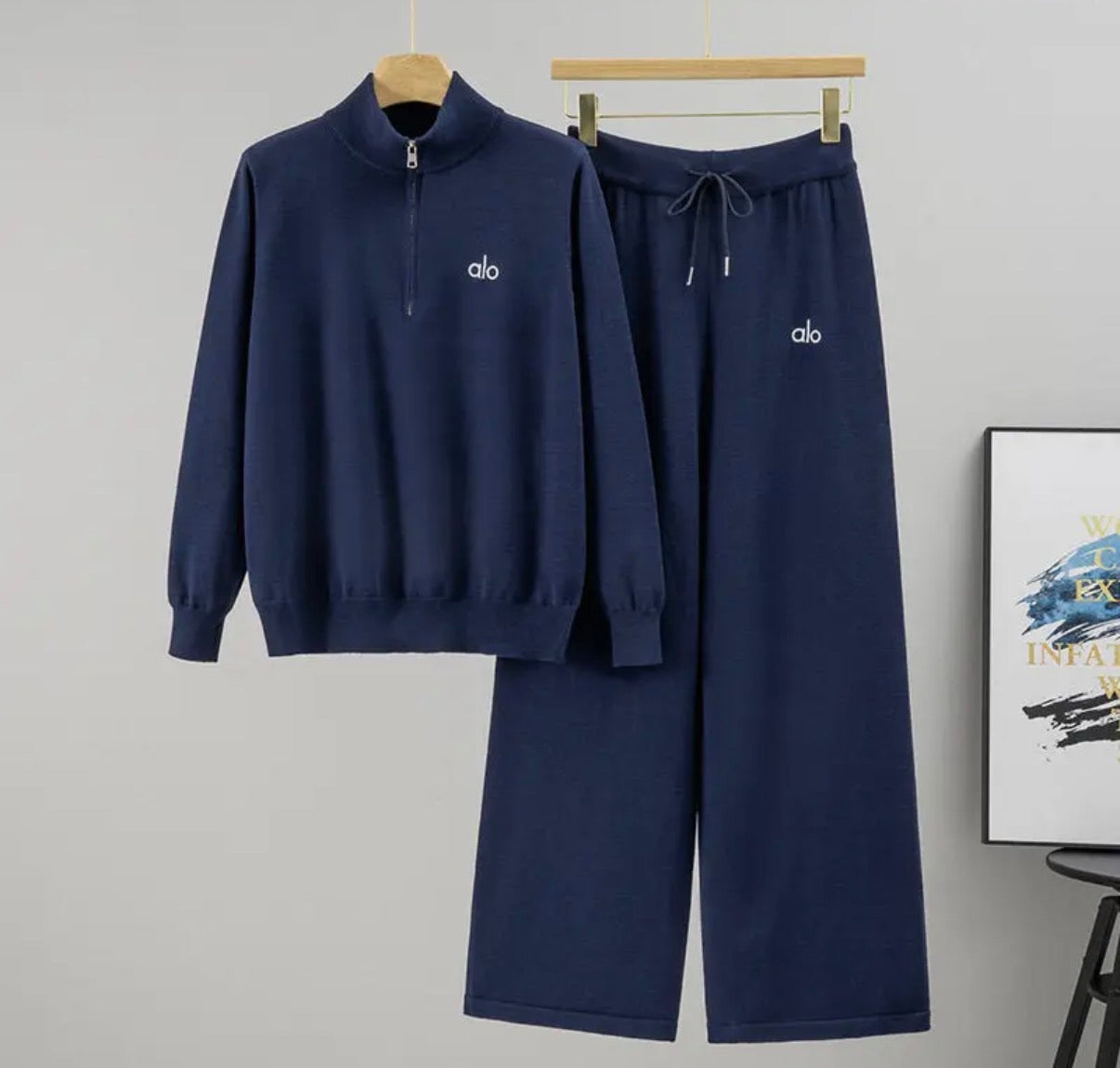 Half Zip Sweater and Wide Leg Pants Set
