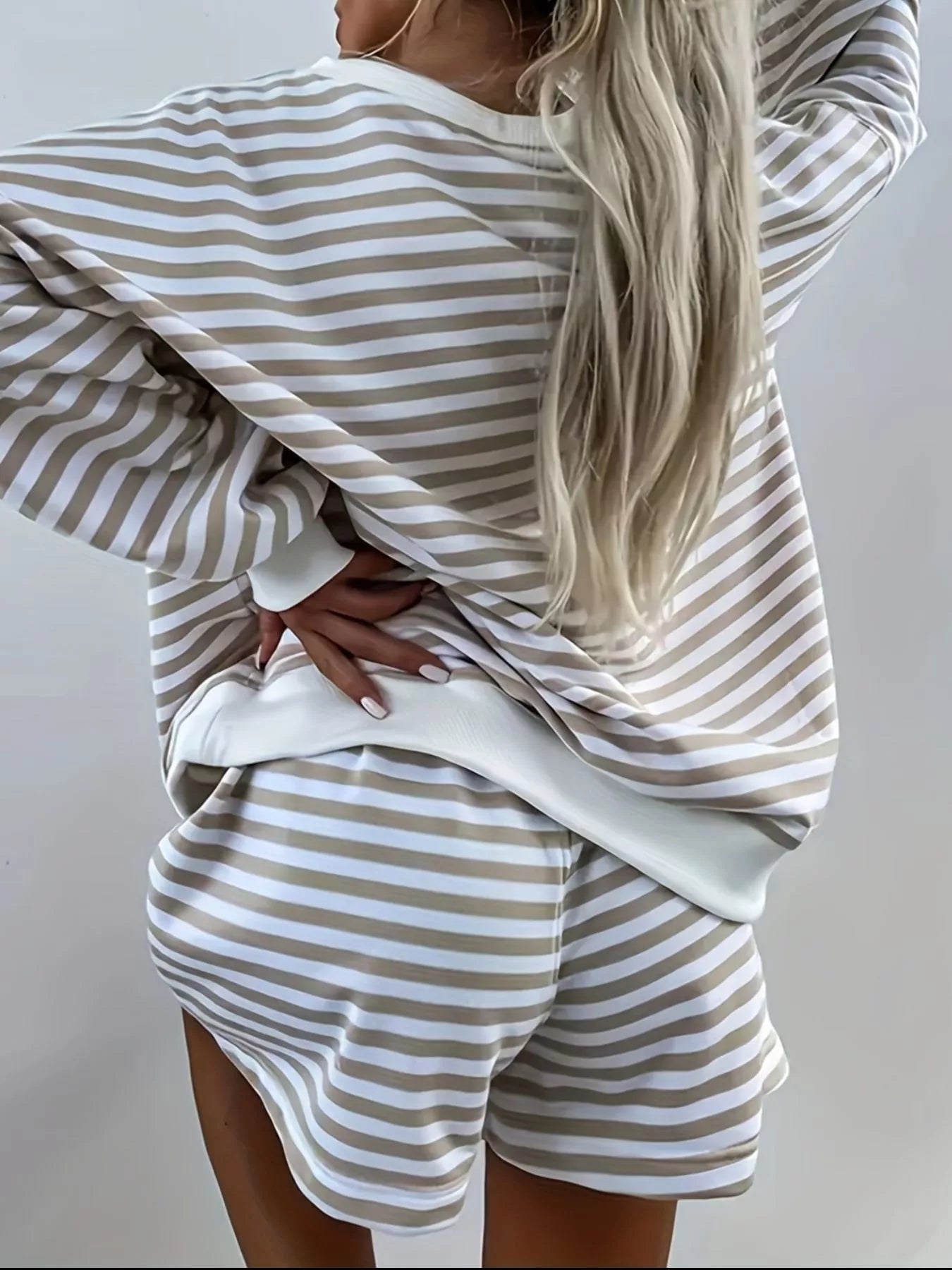 Striped V-Neck Top & Bottom Set